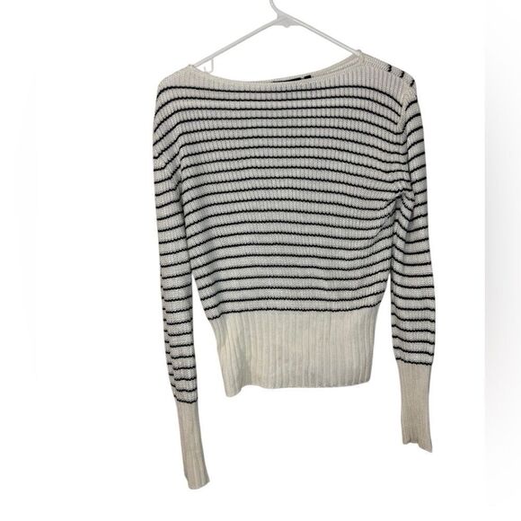 Theory Striped Boatneck Pullover Sweater Top Size Medium Ribbed Stretch Viscose - Picture 4 of 8